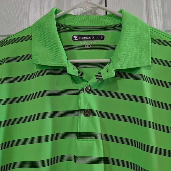 Pebble Beach Men's Performance Golf Polo Shirt, Size Large, Bright Green Striped - Picture 3 of 12